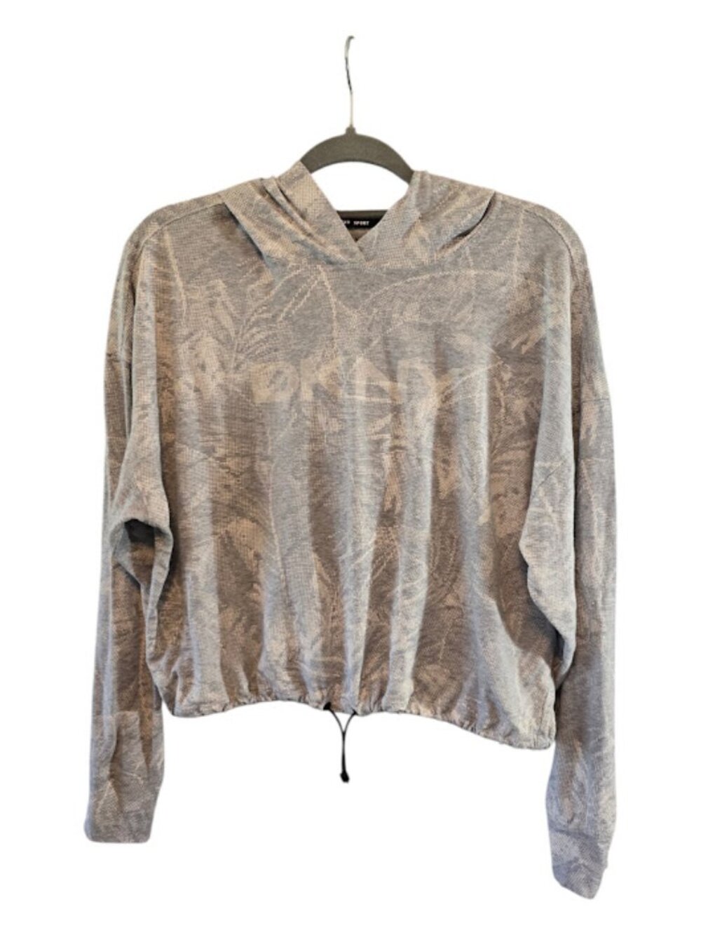 VELOUR CROPPED HOODIE  DKNY SPORT SIZE LARGE RELAXED SPORTY GREY WHITE